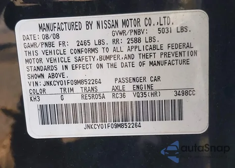 2009 Infiniti M35X z USA, uszkodzony, nr VIN JNKCY01F09M852264